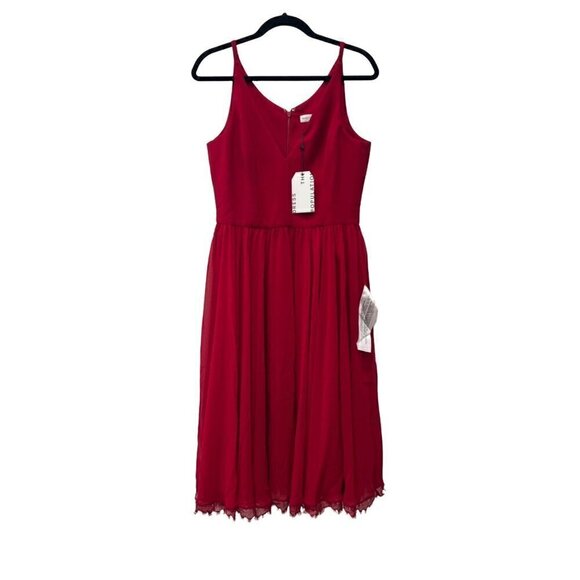 Dress the Population Alicia Mixed Media Midi Dress Color-Red Size/Large MSRP$198 - Picture 4 of 13